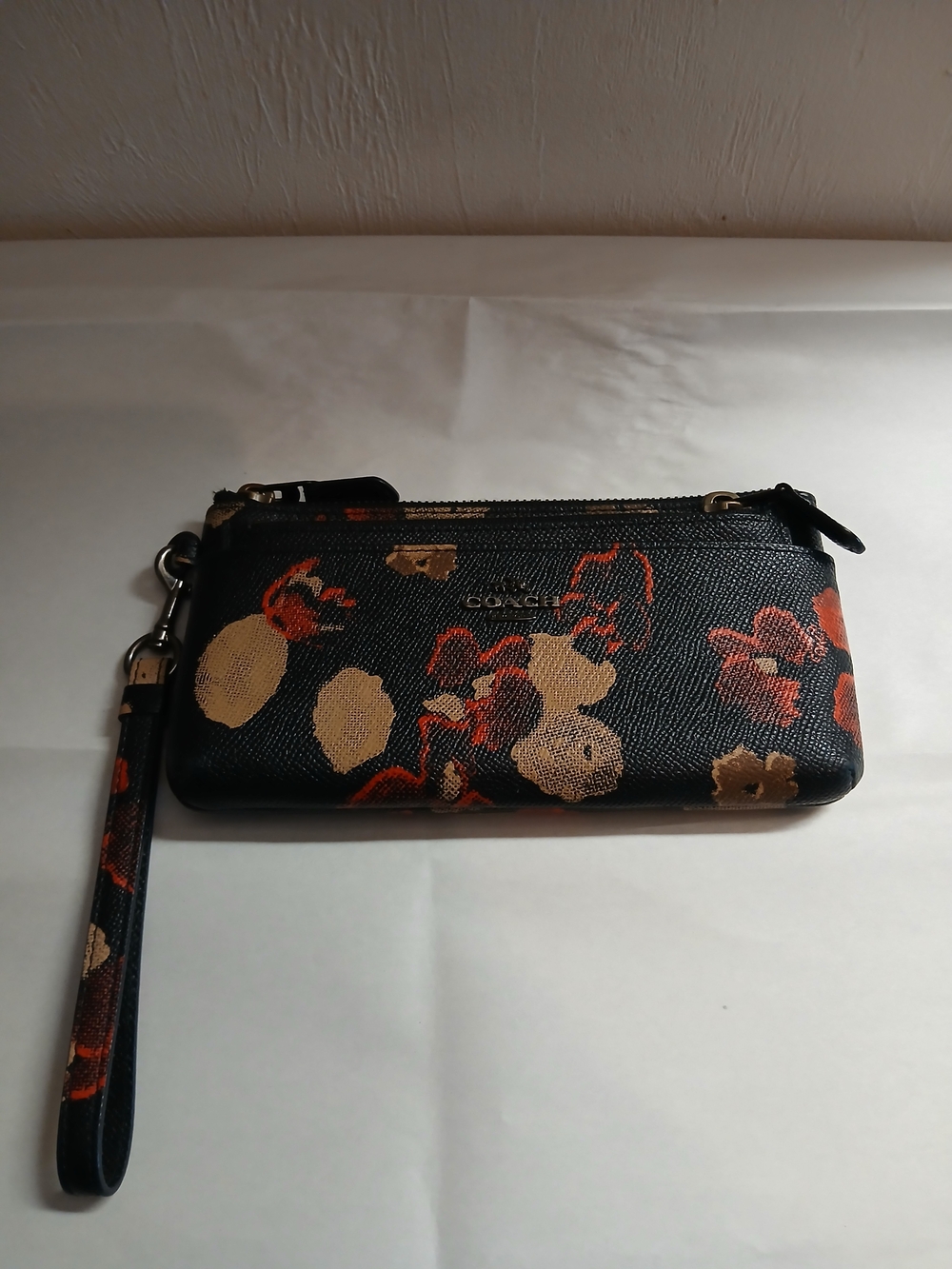 Coach Black Floral Wristlet